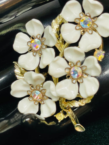 1960’s White and AB Rhinestones Floral Cluster Brooch